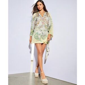 NWT Gianni Bini Jenni Paisley Printed Satin V-Neck Long Sleeve Mini Wrap Dress